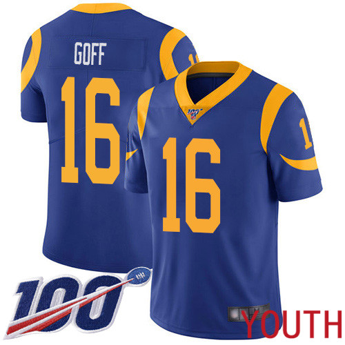 Los Angeles Rams Limited Royal Blue Youth Jared Goff Alternate Jersey NFL Football #16 100th Season Vapor Untouchable